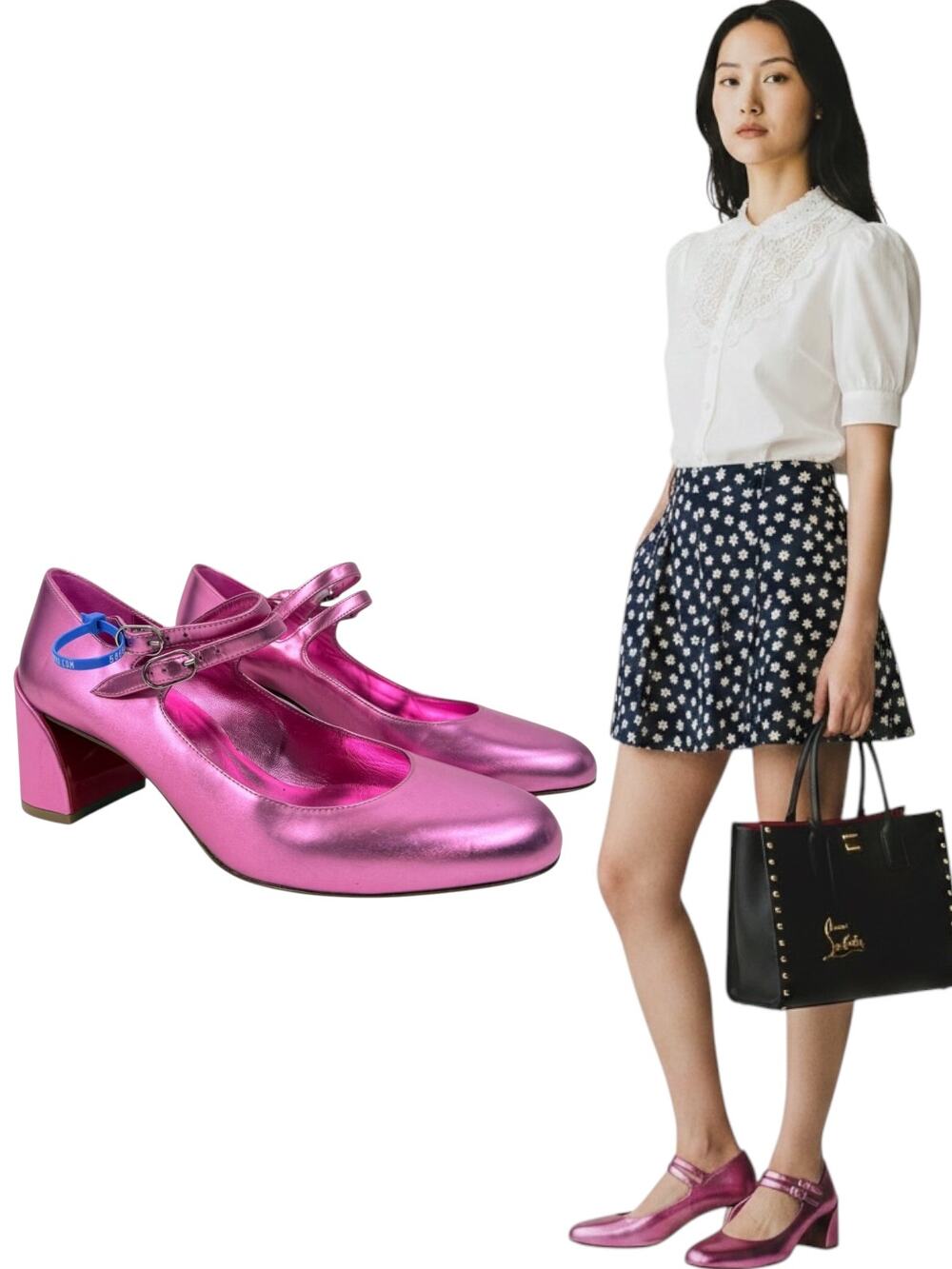 Christian Louboutin MIss Jane Mary Jane Leather Pumps Pink Size 37